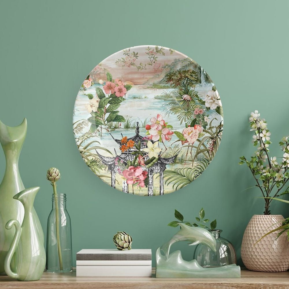 Kate McEnroe New York Chinoiserie Tranquil Floral Pagoda Garden Scene Decorative PlateDecorative Platesid77a46e_001