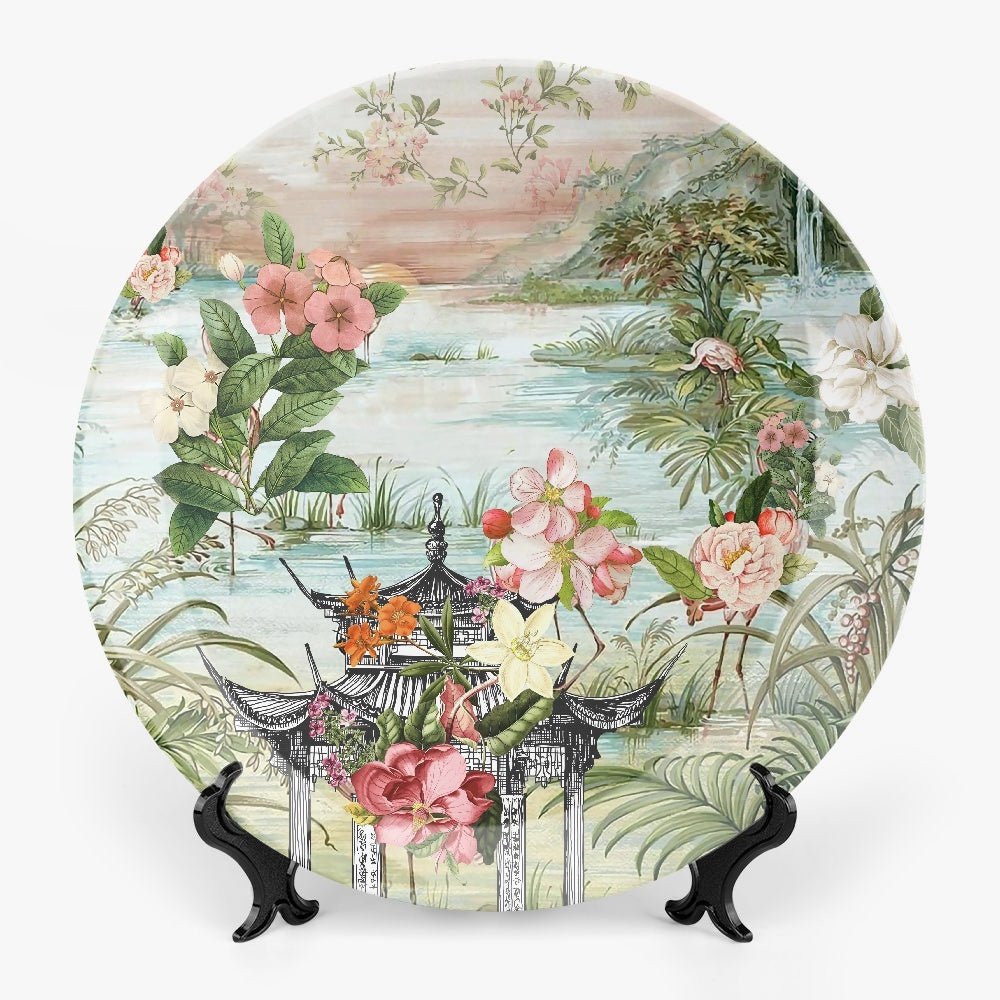 Kate McEnroe New York Chinoiserie Tranquil Floral Pagoda Garden Scene Decorative PlateDecorative Platesid77a46e_001