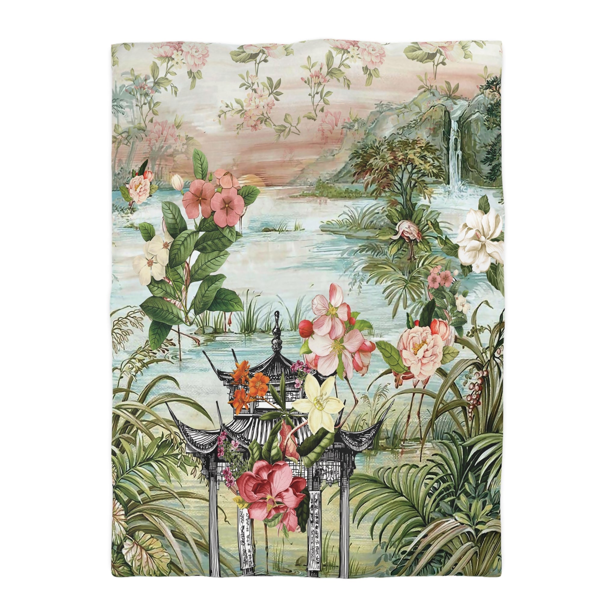 Kate McEnroe New York Chinoiserie Tranquil Floral Pagoda Garden Scene Duvet CoverDuvet Covers10578427432151256111