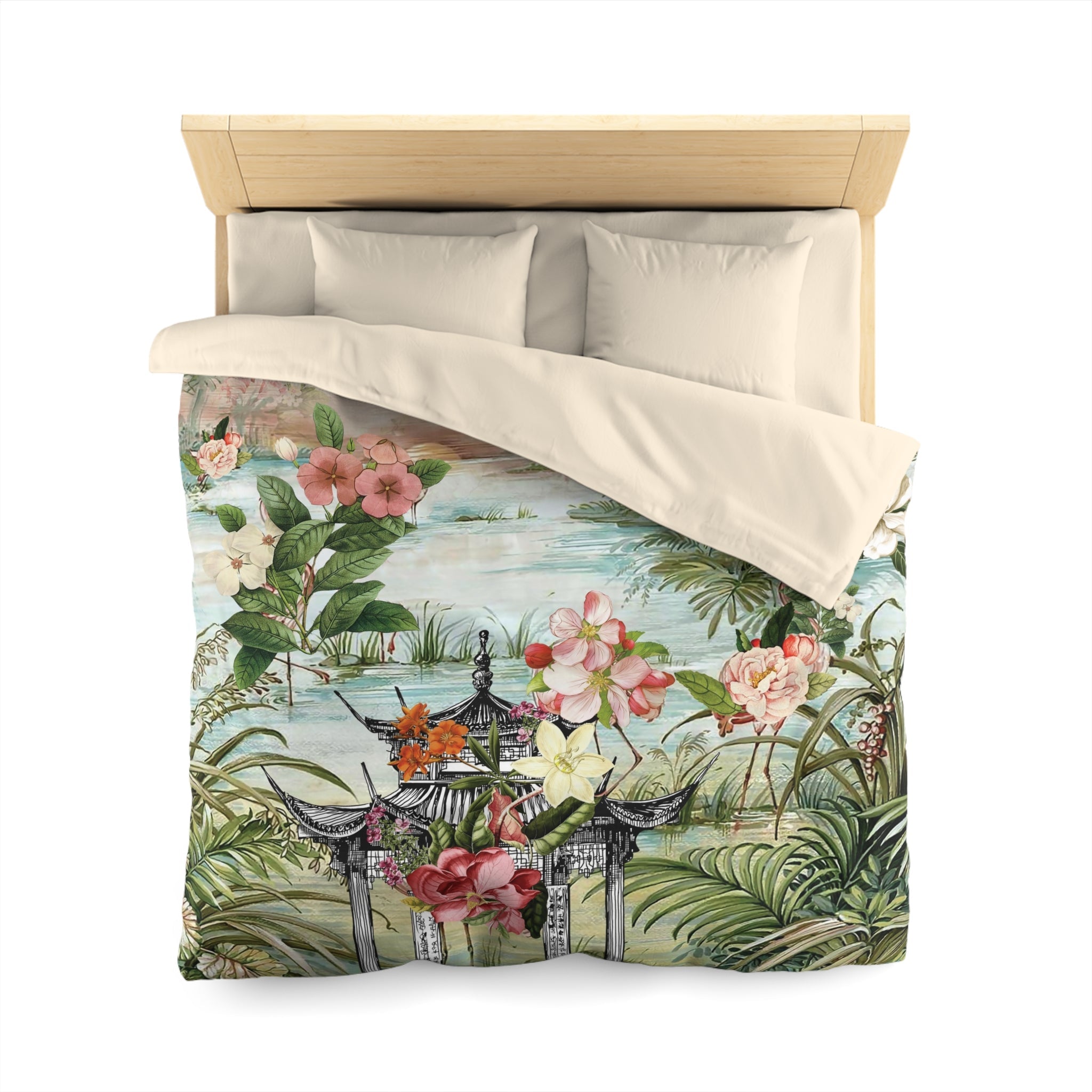 Kate McEnroe New York Chinoiserie Tranquil Floral Pagoda Garden Scene Duvet CoverDuvet Covers10578427432151256111