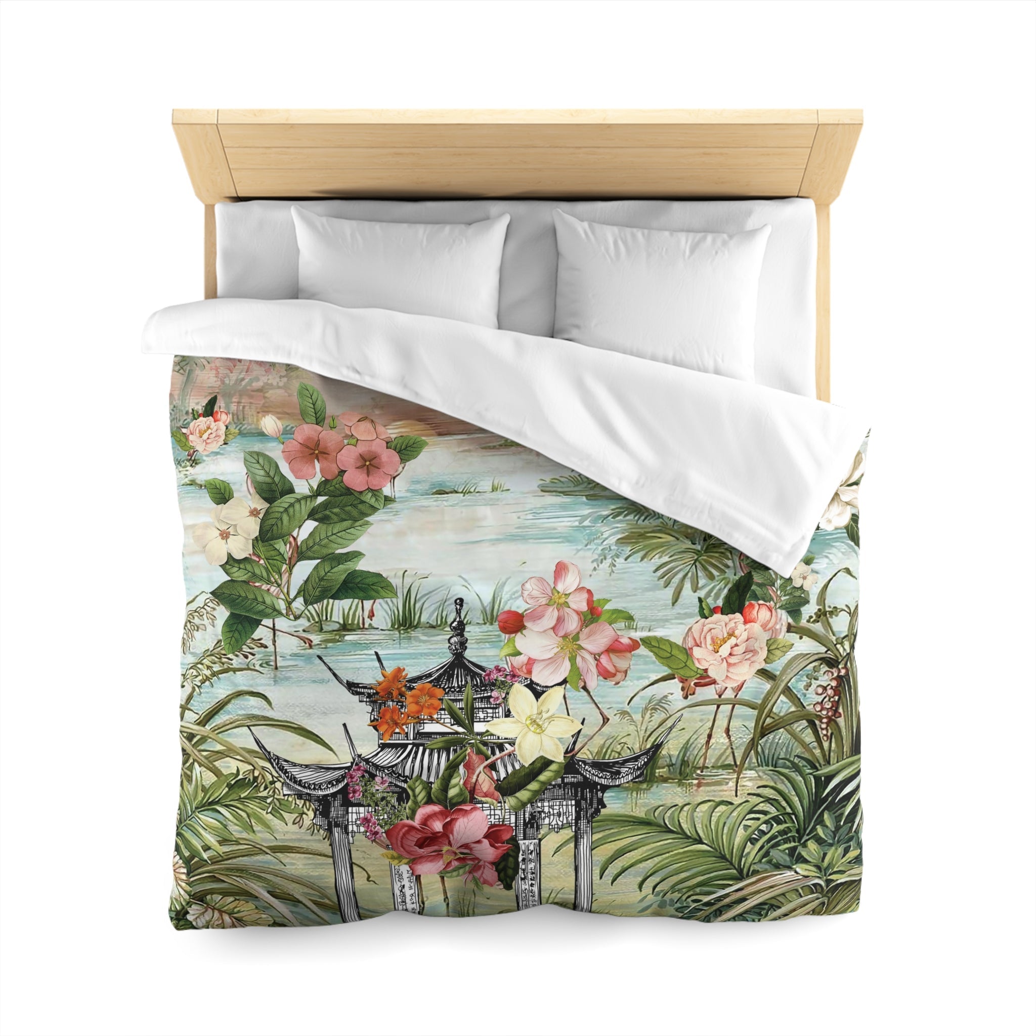 Kate McEnroe New York Chinoiserie Tranquil Floral Pagoda Garden Scene Duvet CoverDuvet Covers10578427432151256111