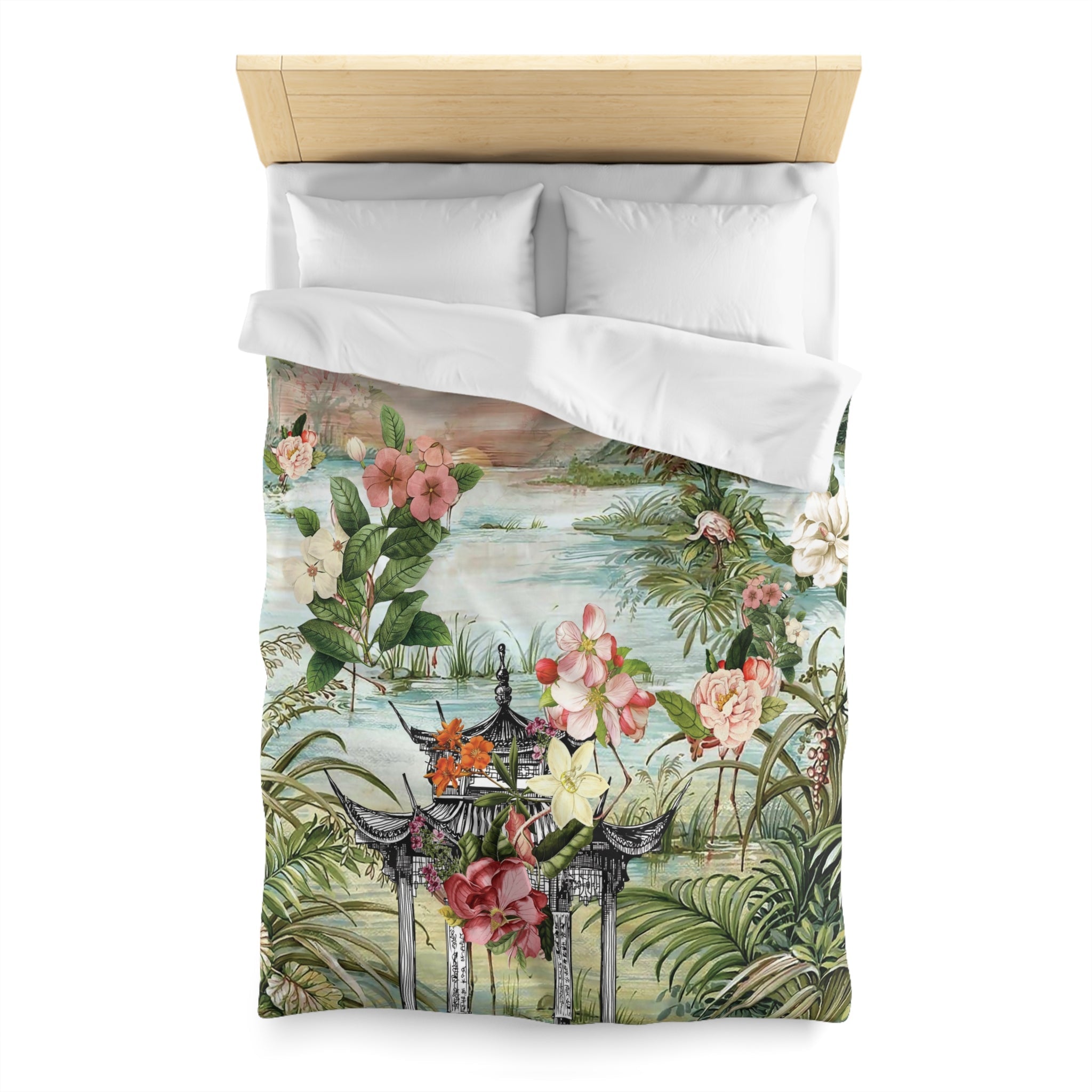 Kate McEnroe New York Chinoiserie Tranquil Floral Pagoda Garden Scene Duvet CoverDuvet Covers10578427432151256111