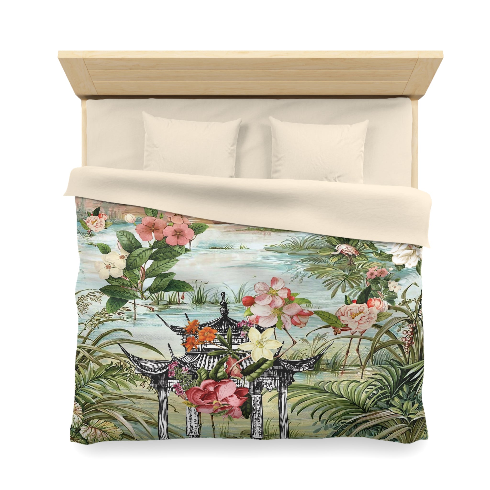 Kate McEnroe New York Chinoiserie Tranquil Floral Pagoda Garden Scene Duvet CoverDuvet Covers10578427432151256111