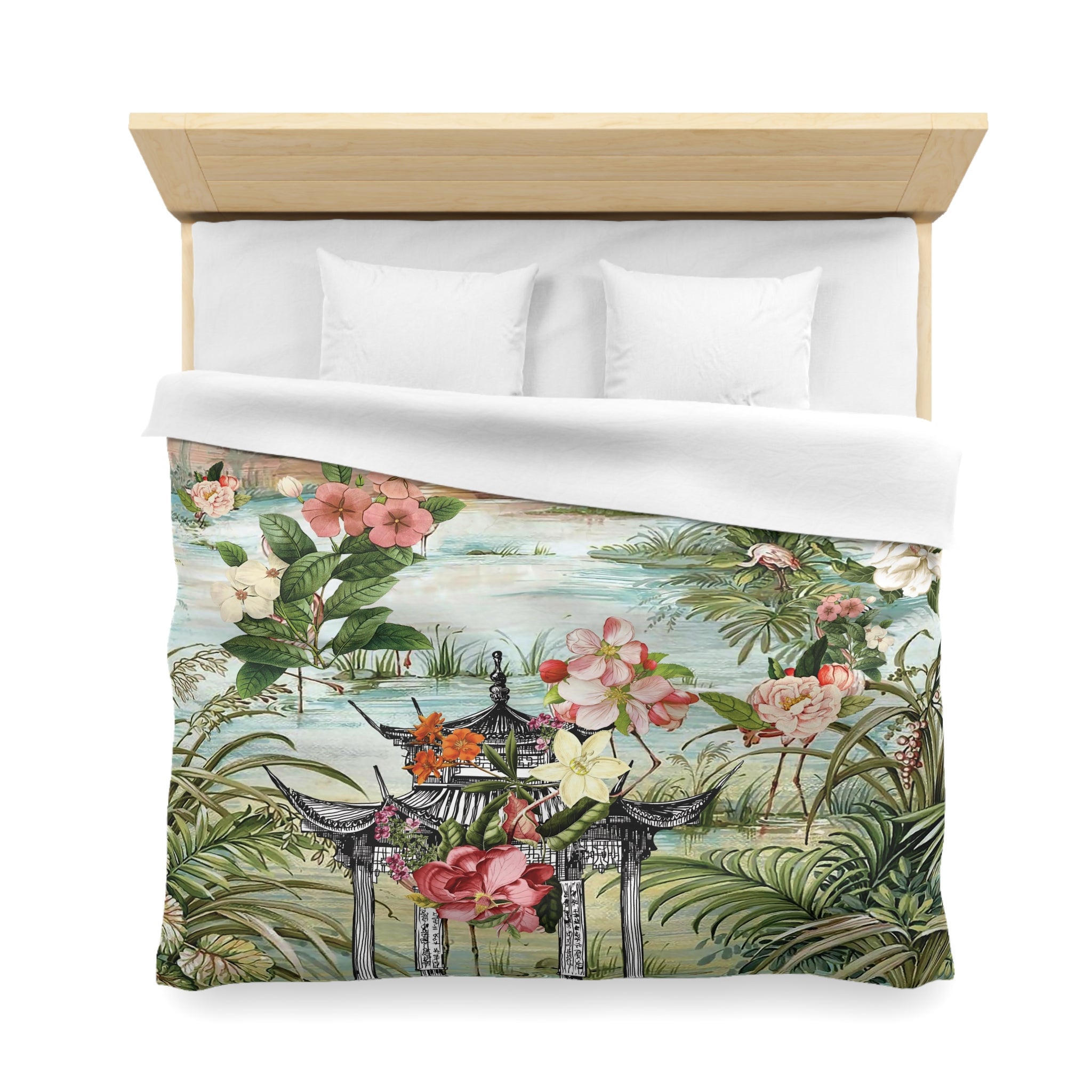 Kate McEnroe New York Chinoiserie Tranquil Floral Pagoda Garden Scene Duvet CoverDuvet Covers10578427432151256111