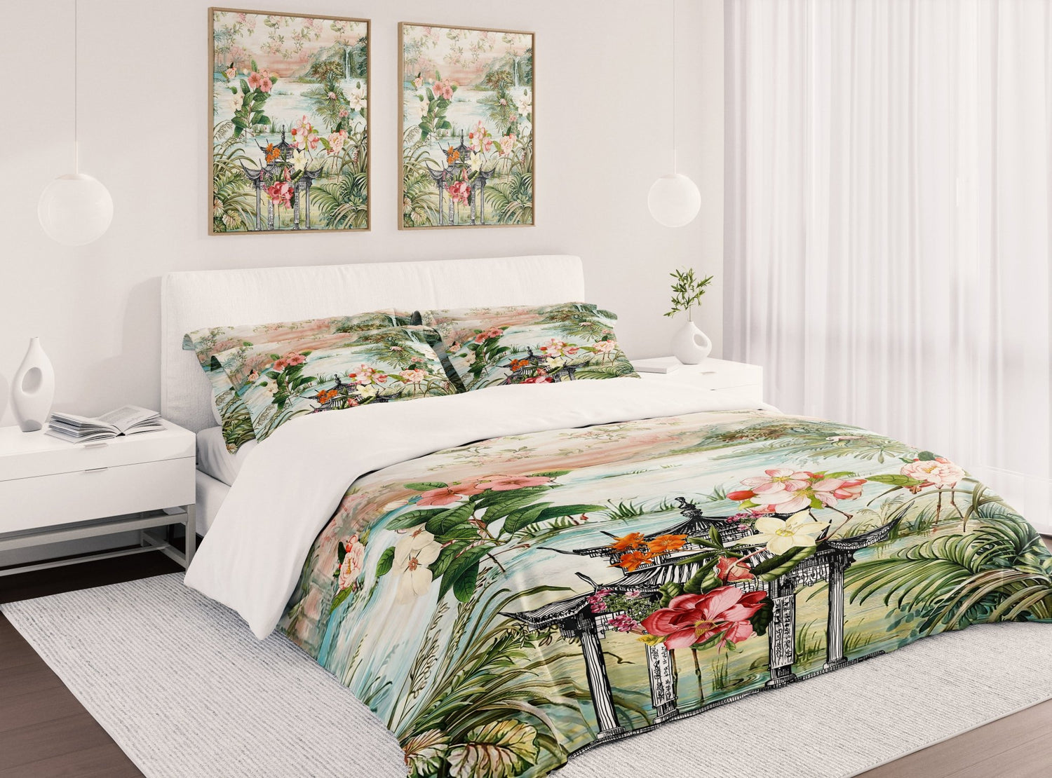 Kate McEnroe New York Chinoiserie Tranquil Floral Pagoda Garden Scene Duvet CoverDuvet Covers31851280254510960061