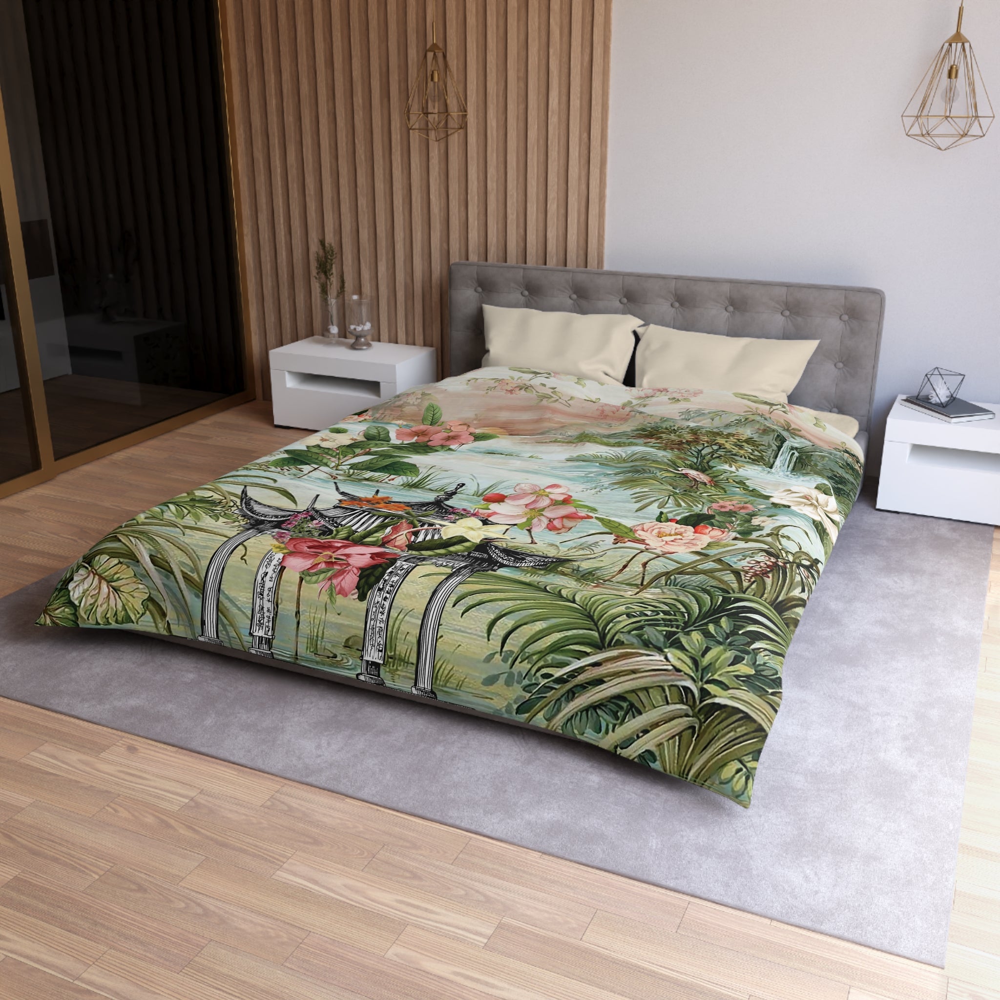 Kate McEnroe New York Chinoiserie Tranquil Floral Pagoda Garden Scene Duvet CoverDuvet Covers96041775683849725370