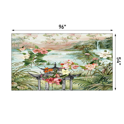 Kate McEnroe New York Chinoiserie Tranquil Floral Pagoda Garden Scene Tableclothtablecloth120447