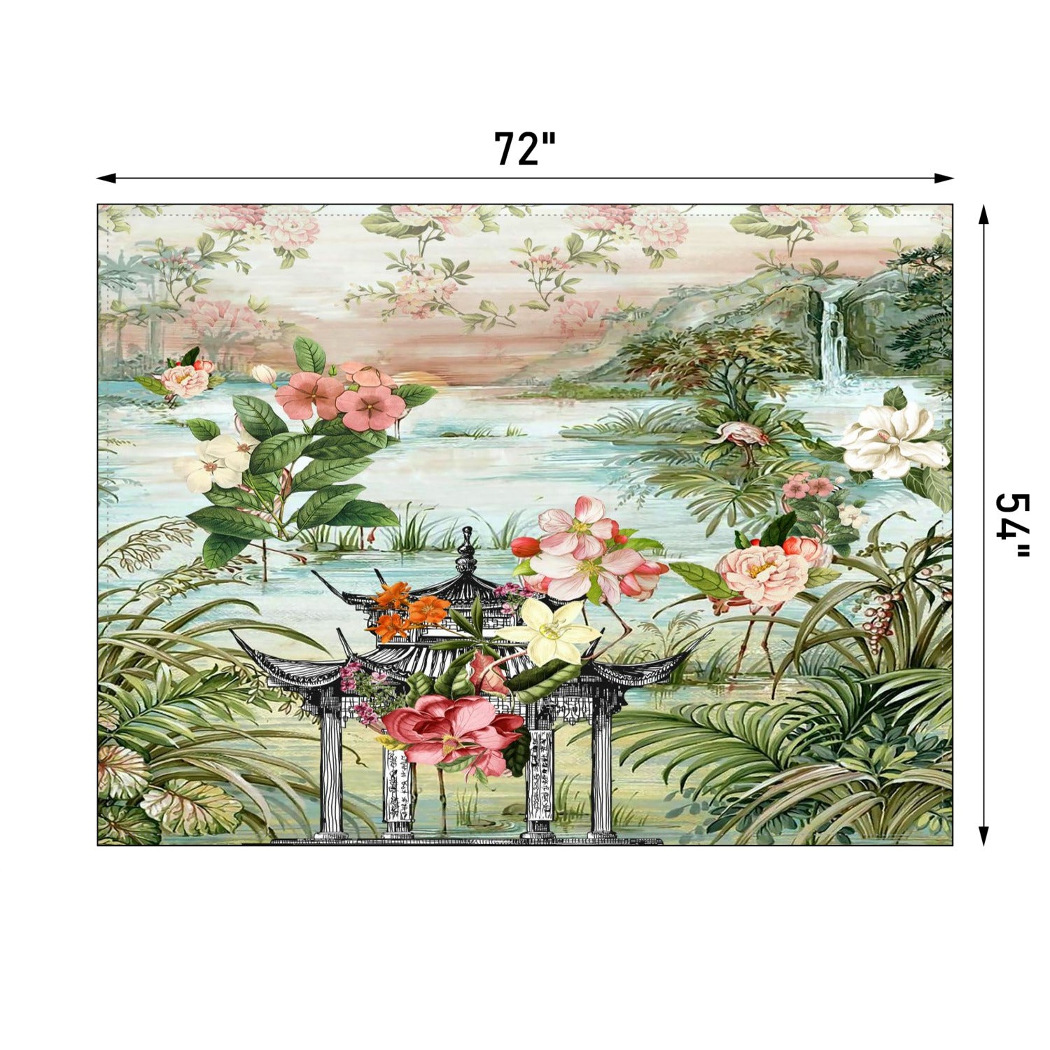 Kate McEnroe New York Chinoiserie Tranquil Floral Pagoda Garden Scene Tableclothtablecloth120448