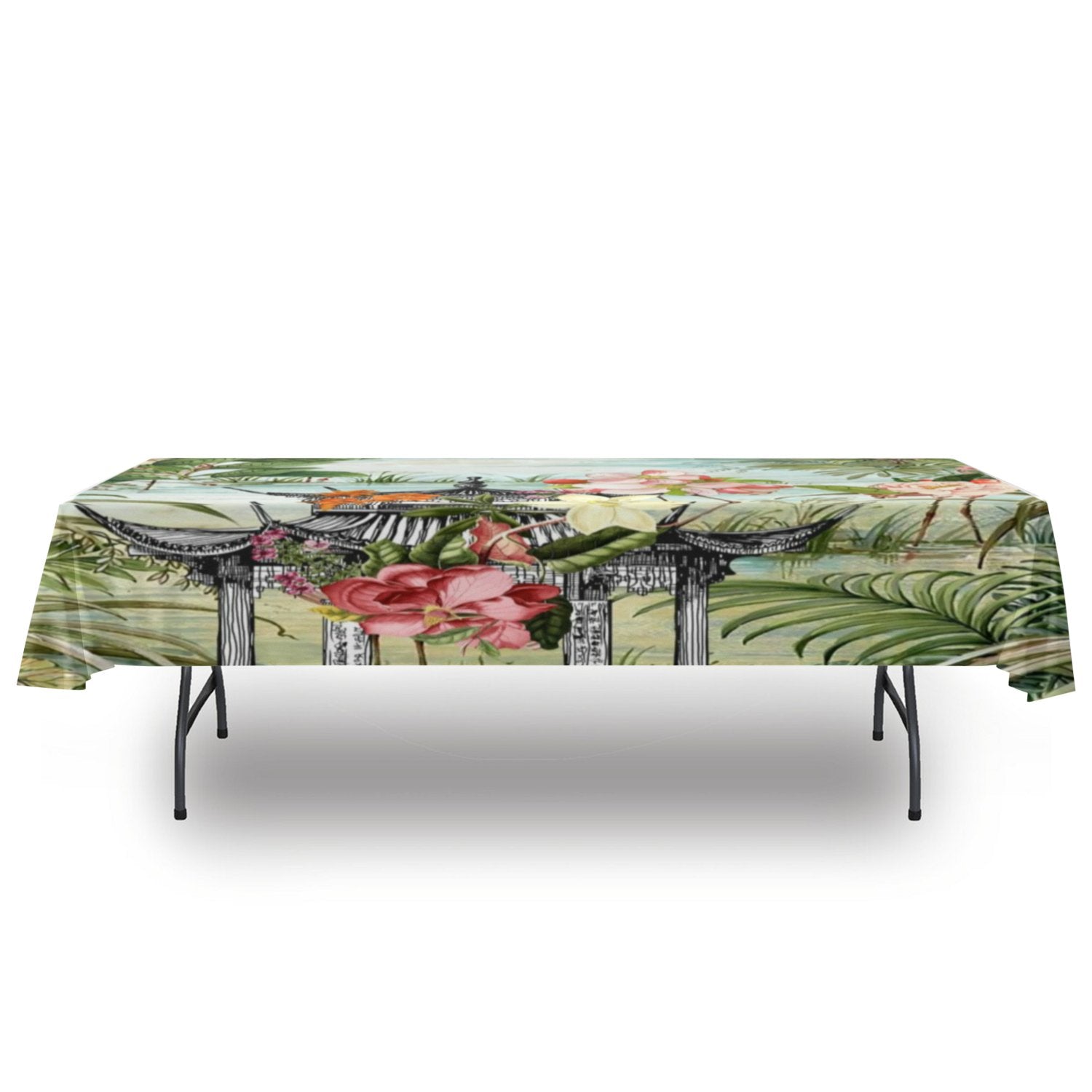 Kate McEnroe New York Chinoiserie Tranquil Floral Pagoda Garden Scene Tableclothtablecloth120448