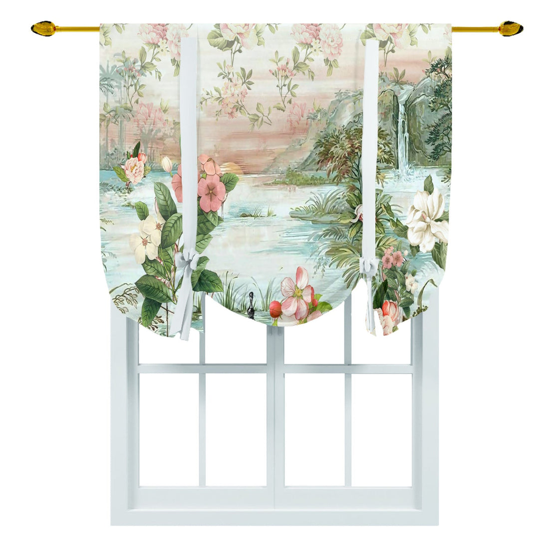 Kate McEnroe New York Chinoiserie Tranquil Floral Pagoda Garden Scene Tie Up curtainValances120465