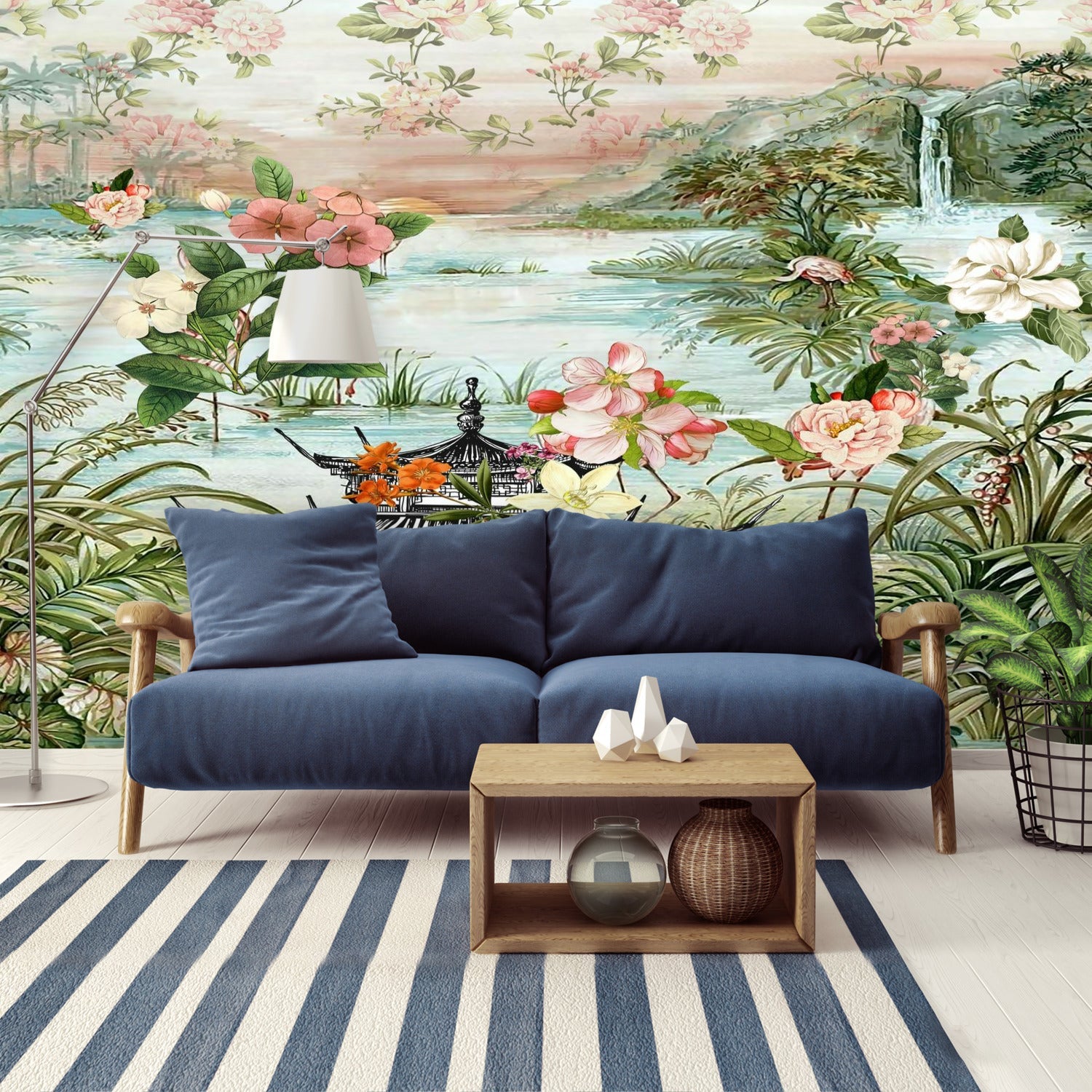 Kate McEnroe New York Chinoiserie Tranquil Floral Pagoda Garden Scene Wall MuralWall Mural120414