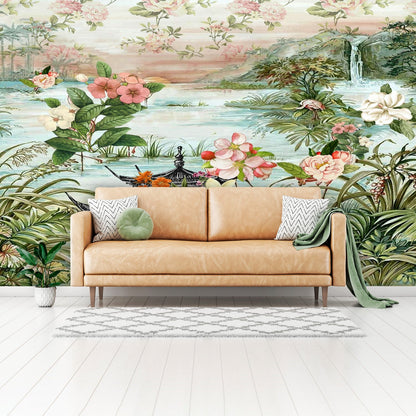 Kate McEnroe New York Chinoiserie Tranquil Floral Pagoda Garden Scene Wall MuralWall Mural120416