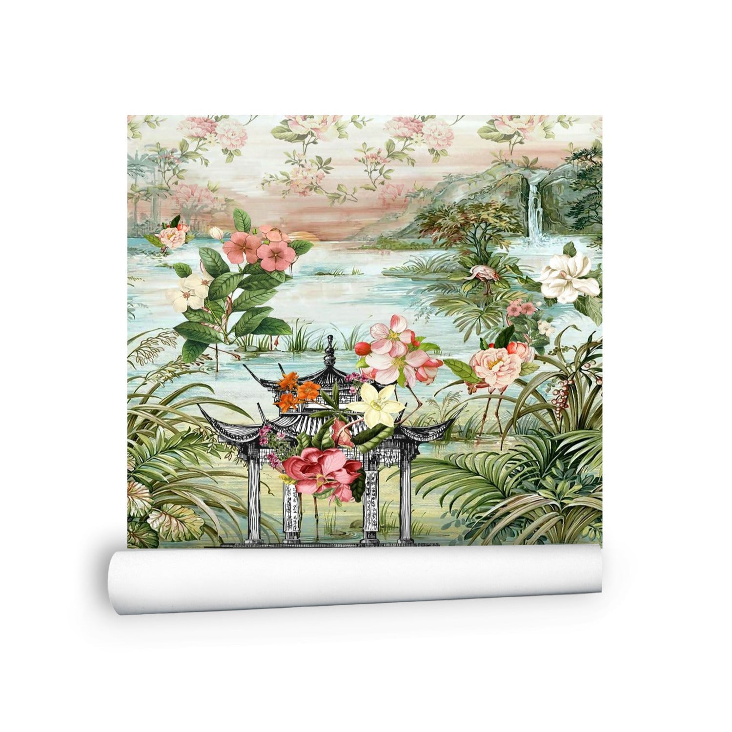 Kate McEnroe New York Chinoiserie Tranquil Floral Pagoda Garden Scene Wall MuralWall Mural120417