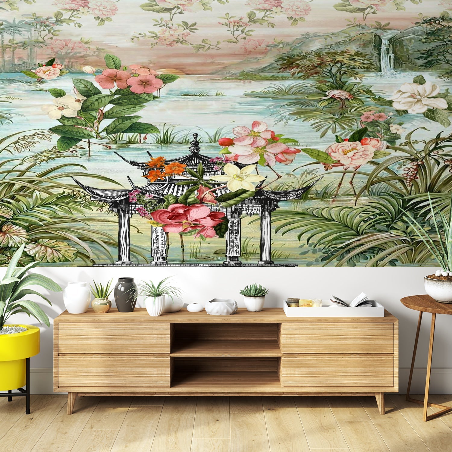 Kate McEnroe New York Chinoiserie Tranquil Floral Pagoda Garden Scene Wall MuralWall Mural120419