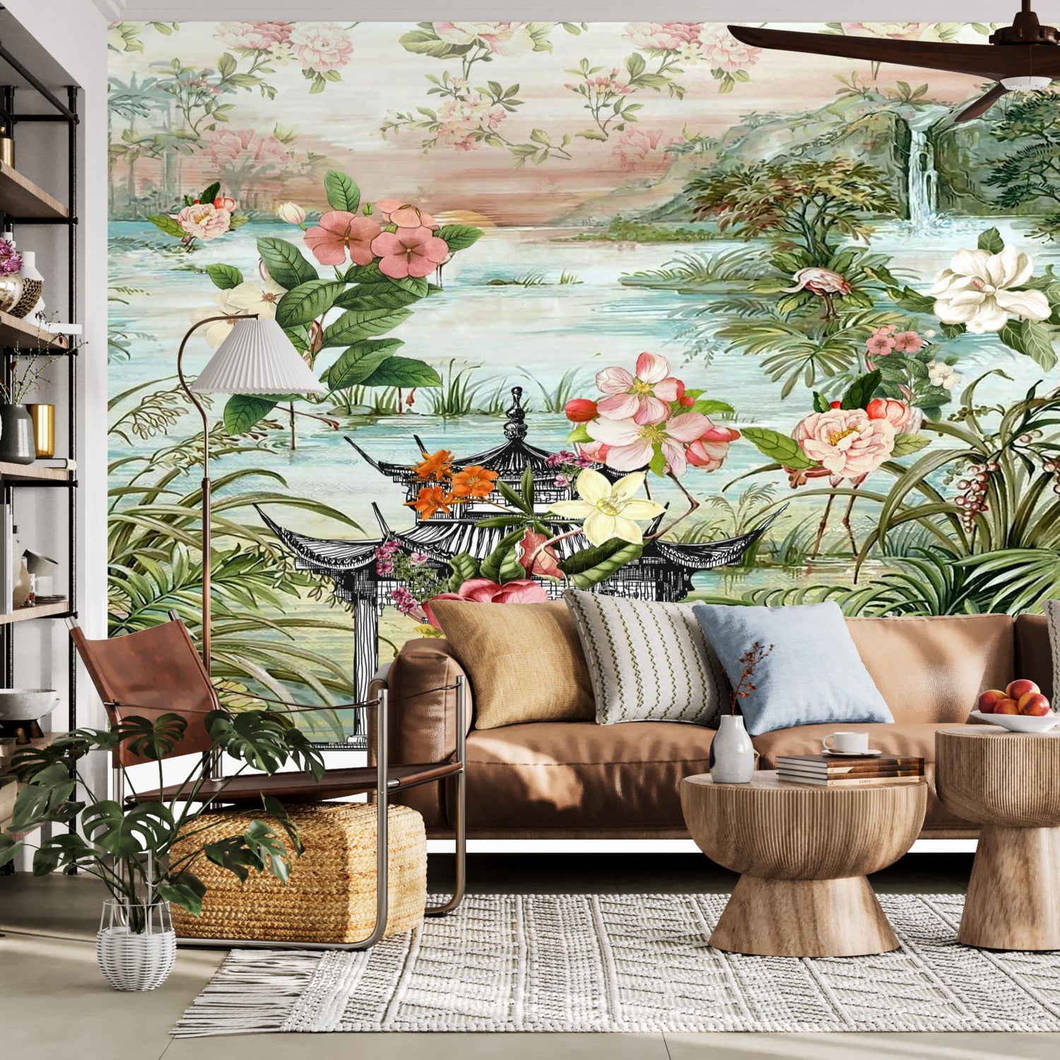 Kate McEnroe New York Chinoiserie Tranquil Floral Pagoda Garden Scene Wall MuralWall Mural120420