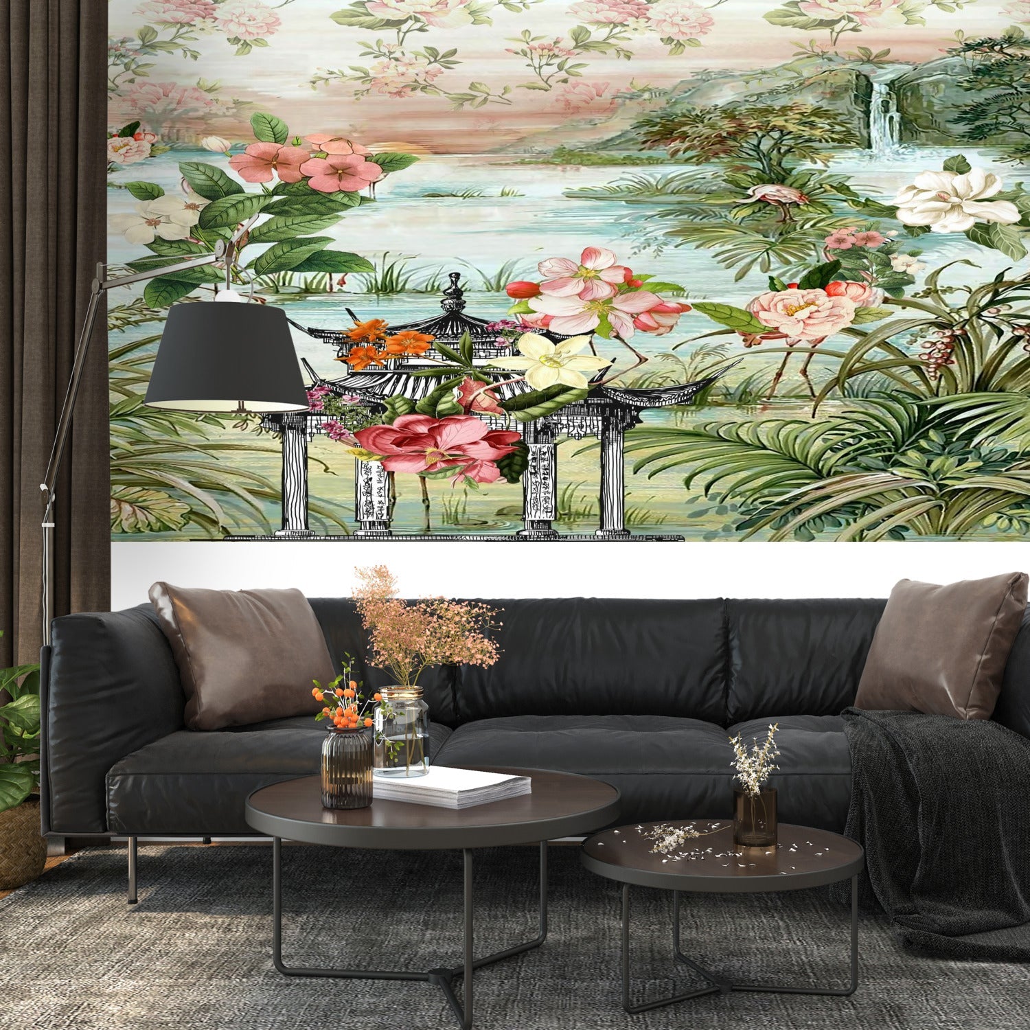 Kate McEnroe New York Chinoiserie Tranquil Floral Pagoda Garden Scene Wall MuralWall Mural120422