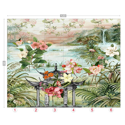 Kate McEnroe New York Chinoiserie Tranquil Floral Pagoda Garden Scene Wall MuralWall Mural120423