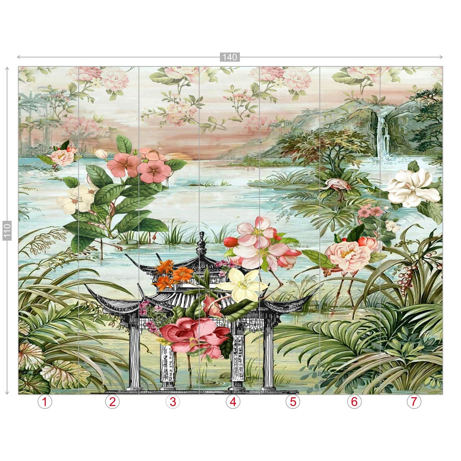 Kate McEnroe New York Chinoiserie Tranquil Floral Pagoda Garden Scene Wall MuralWall Mural120423