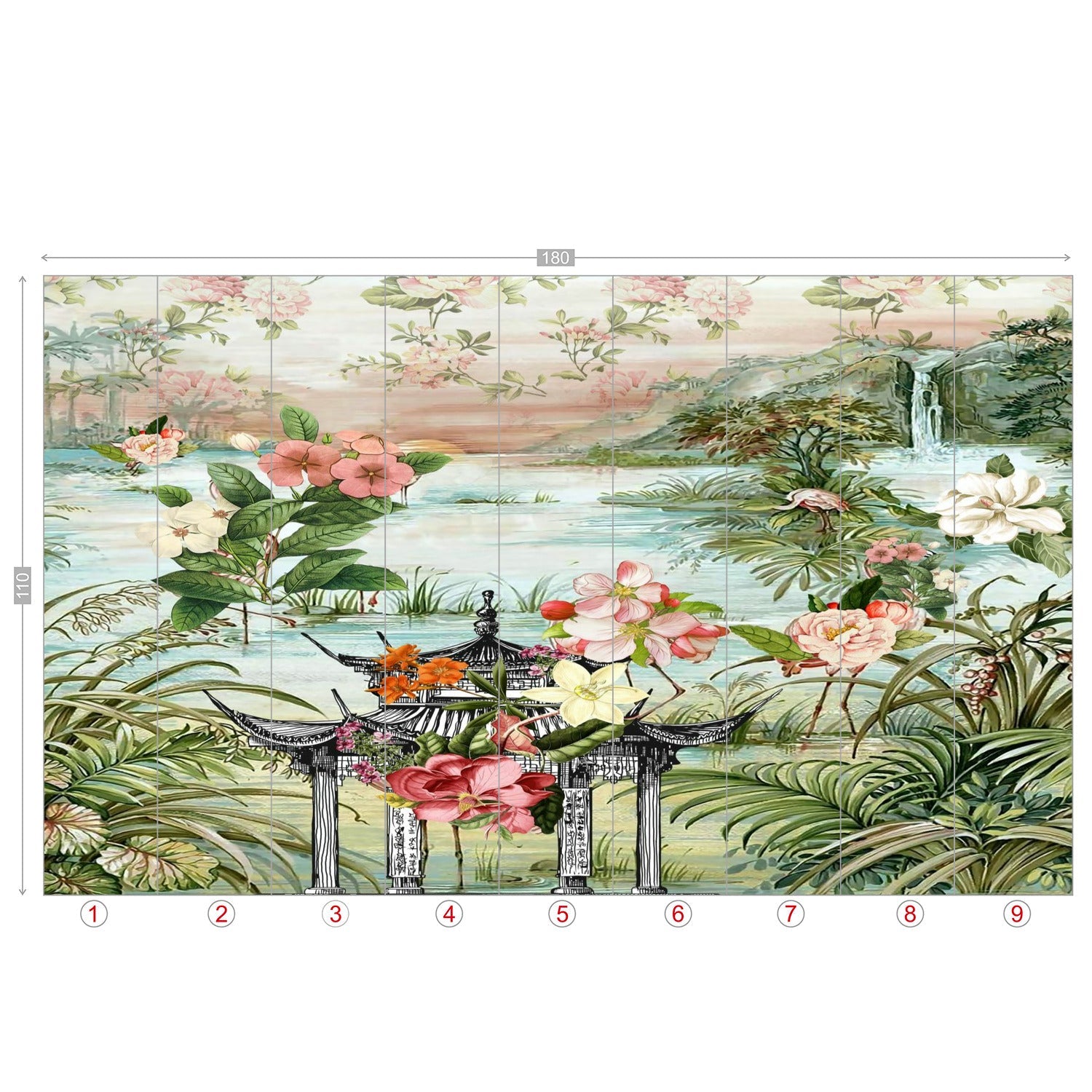 Kate McEnroe New York Chinoiserie Tranquil Floral Pagoda Garden Scene Wall MuralWall Mural120423