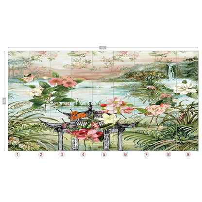 Kate McEnroe New York Chinoiserie Tranquil Floral Pagoda Garden Scene Wall MuralWall Mural120423