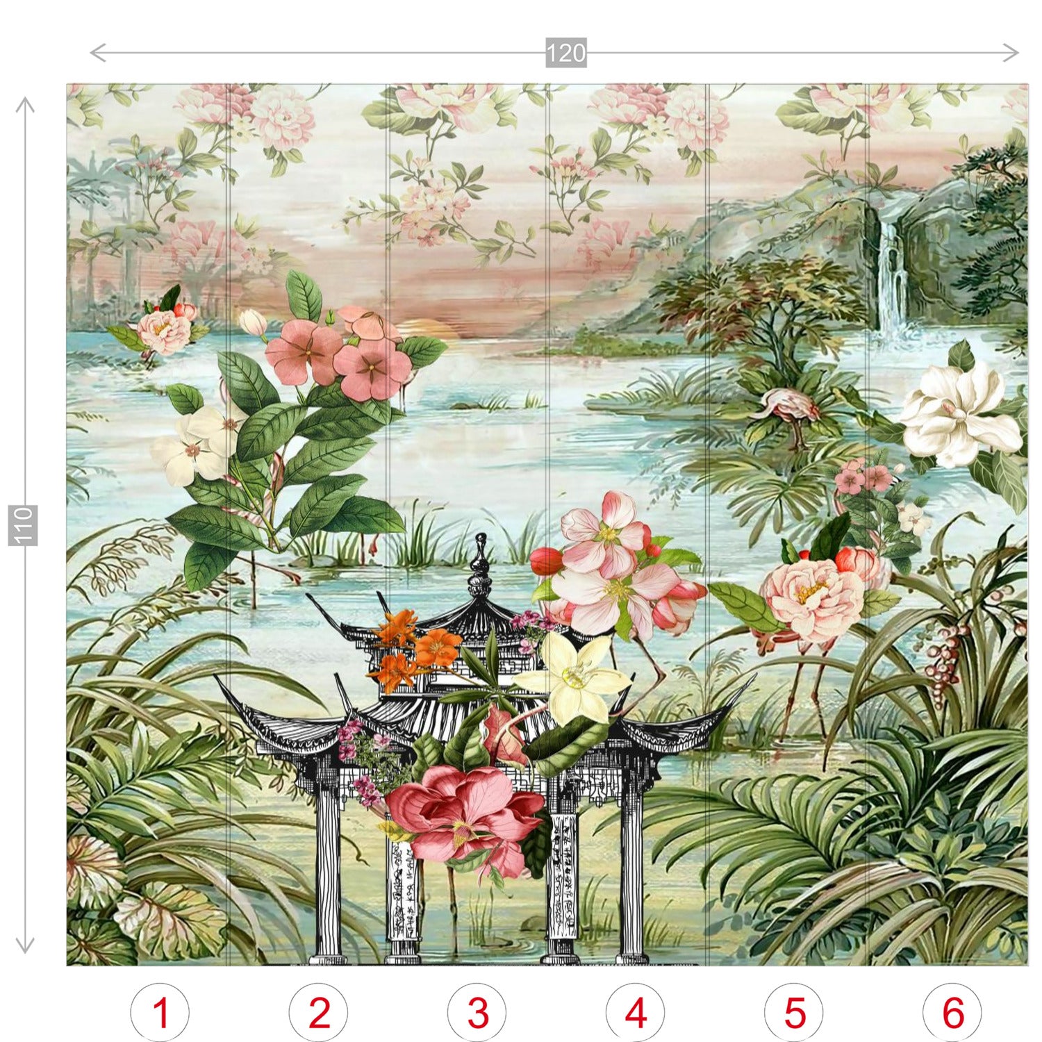 Kate McEnroe New York Chinoiserie Tranquil Floral Pagoda Garden Scene Wall MuralWall Mural120423