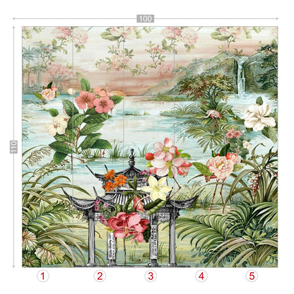 Kate McEnroe New York Chinoiserie Tranquil Floral Pagoda Garden Scene Wall MuralWall Mural120423