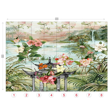 Kate McEnroe New York Chinoiserie Tranquil Floral Pagoda Garden Scene Wall MuralWall Mural120423