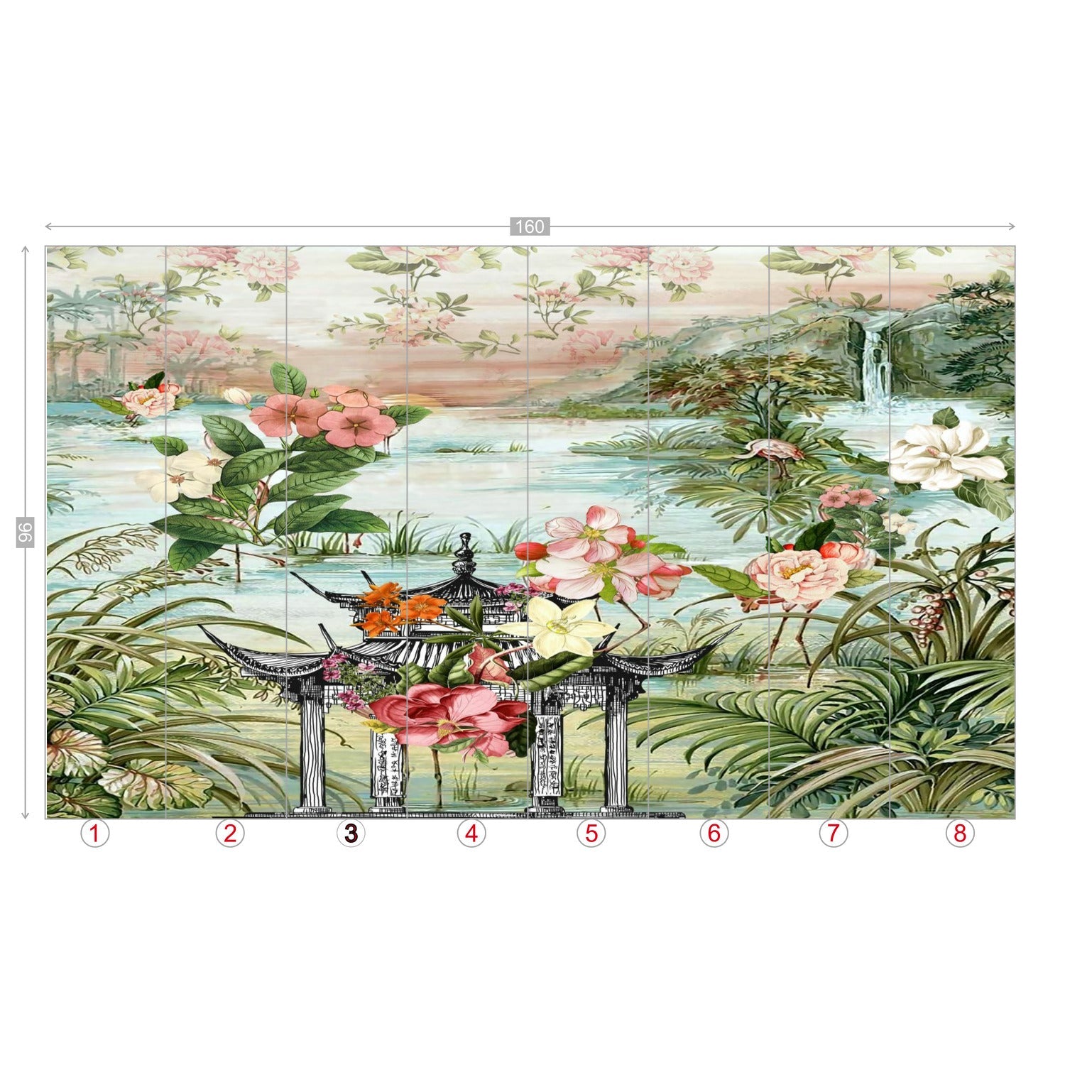 Kate McEnroe New York Chinoiserie Tranquil Floral Pagoda Garden Scene Wall MuralWall Mural120423