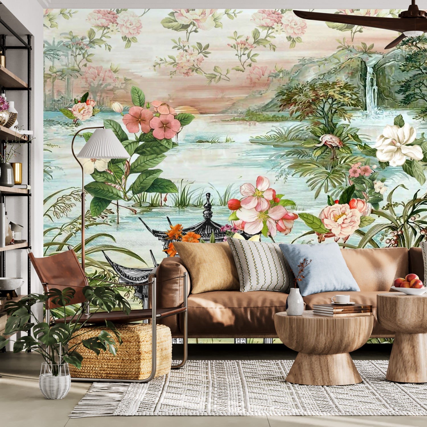 Kate McEnroe New York Chinoiserie Tranquil Floral Pagoda Garden Scene Wall MuralWall Mural120423