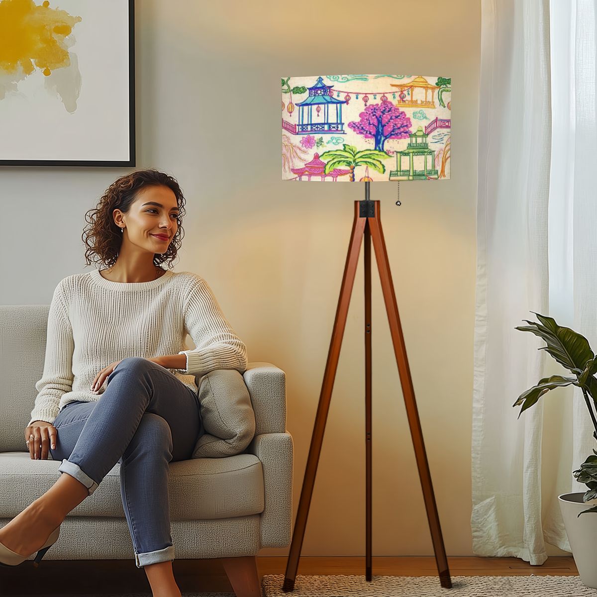 Kate McEnroe New York Chinoiserie Tripod Floor Lamp, Vintage Pagoda Lantern Scene LightingFloor LampsUgsZ143B0r
