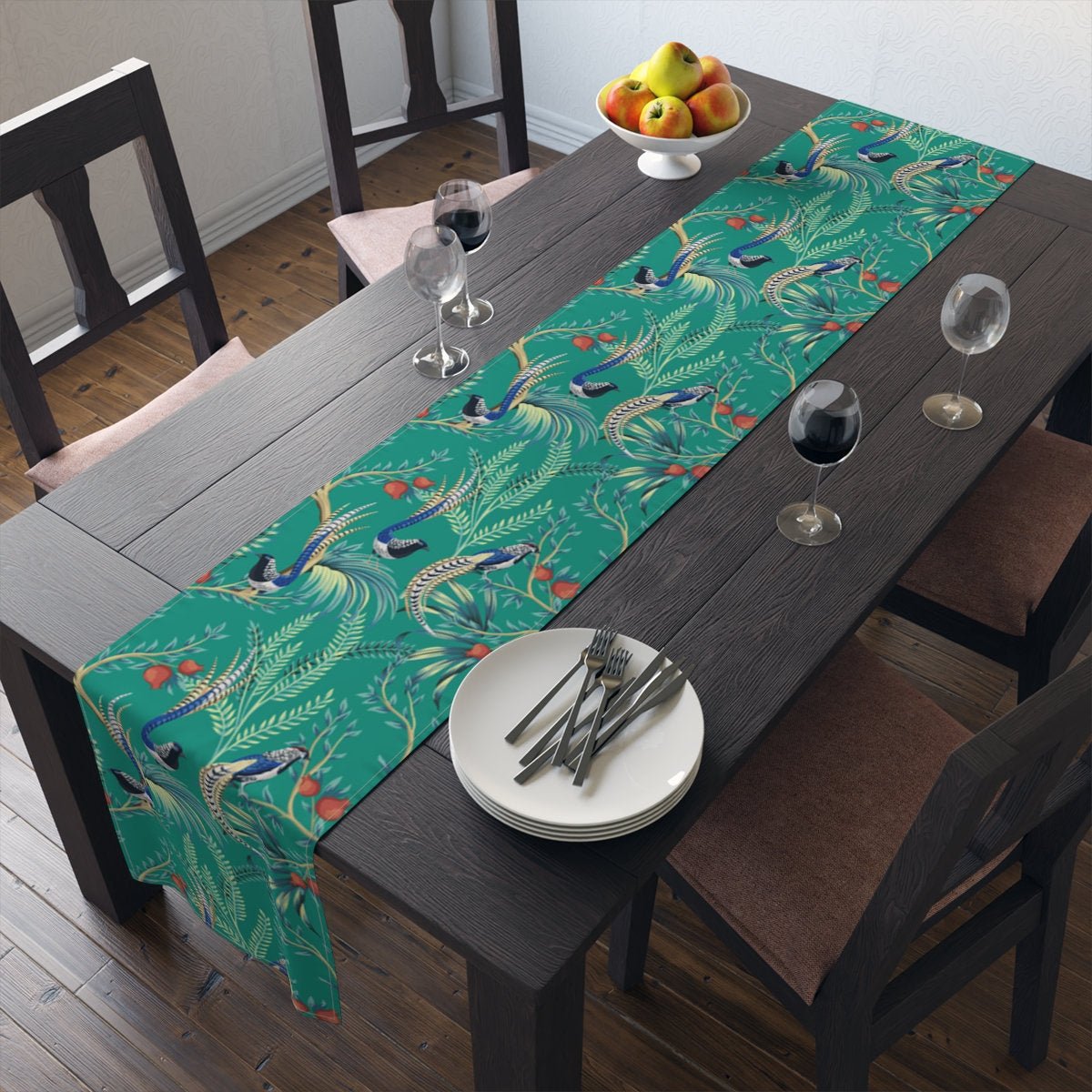 Kate McEnroe New York Chinoiserie Vintage Tropical Birds Floral Table RunnerTable Runners30129274926042936362
