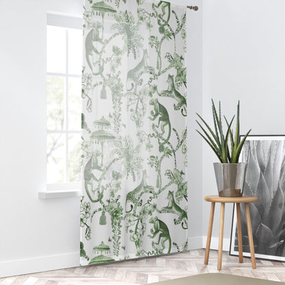 Kate McEnroe New York Chinoiserie Window Curtains, Floral Green and White Chinoiserie Jungle Curtain Panels, Botanical Toile Chinoiserie Window TreatmentWindow CurtainsW3D - CHI - MONG - SH2