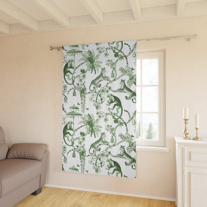 Kate McEnroe New York Chinoiserie Window Curtains, Floral Green and White Chinoiserie Jungle Curtain Panels, Botanical Toile Chinoiserie Window TreatmentWindow CurtainsW3D - CHI - MONG - SH2