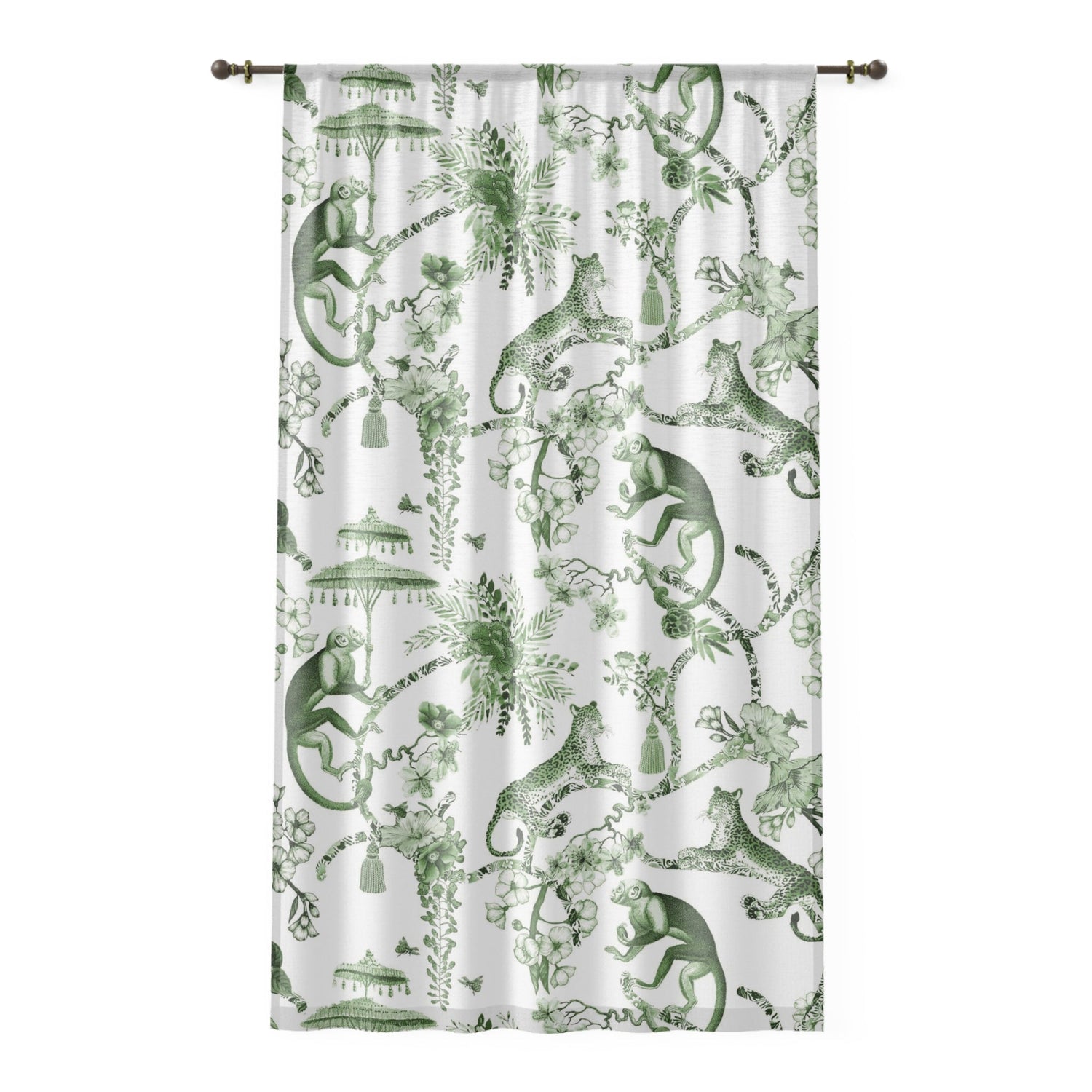 Kate McEnroe New York Chinoiserie Window Curtains, Floral Green and White Chinoiserie Jungle Curtain Panels, Botanical Toile Chinoiserie Window TreatmentWindow CurtainsW3D - CHI - MONG - SH2