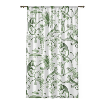 Kate McEnroe New York Chinoiserie Window Curtains, Floral Green and White Chinoiserie Jungle Curtain Panels, Botanical Toile Chinoiserie Window TreatmentWindow CurtainsW3D - CHI - MONG - SH2