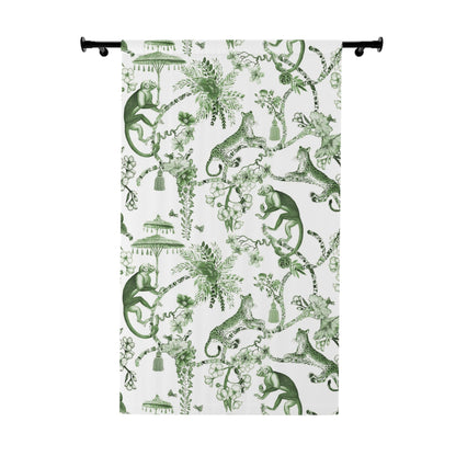 Kate McEnroe New York Chinoiserie Window Curtains, Floral Green and White Chinoiserie Jungle Curtain Panels, Botanical Toile Chinoiserie Window TreatmentWindow CurtainsW3D - CHI - MONG - SH2