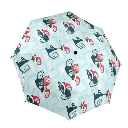 interestprint Christmas Retro Atomic Cat Semi-Automatic Foldable Umbrella Umbrellas One Size D2841171