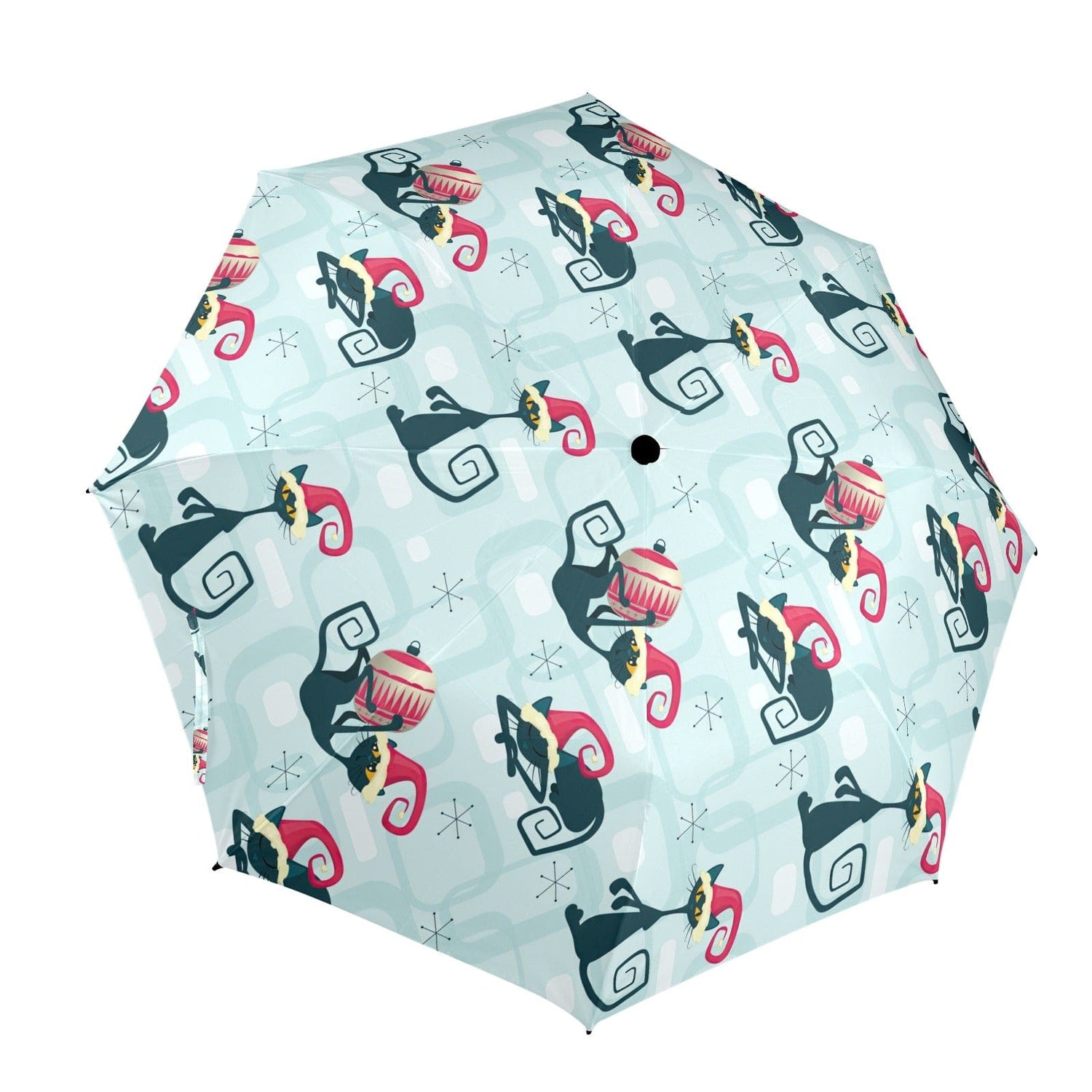 interestprint Christmas Retro Atomic Cat Semi-Automatic Foldable Umbrella Umbrellas One Size D2841171