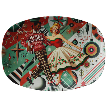 Kate McEnroe New York Christmas Serving Platter, Atomic Age Mixed Race Couple, 50s Kitsch Retro Holiday Tray, Mid Century Modern Festive TablewareServing PlattersP23 - MIX - RACE - 3