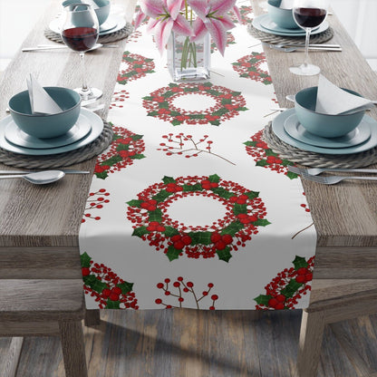Kate McEnroe New York Christmas Table Runner, Mistletoes, Holly, Red Berries Holiday Home Decor, Christmas Wreath Table Linens, Holiday Party Tabletop DecorationTable Runners28267621095711866060