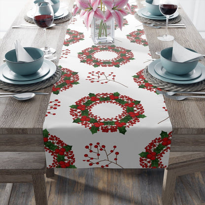 Kate McEnroe New York Christmas Table Runner, Mistletoes, Holly, Red Berries Holiday Home Decor, Christmas Wreath Table Linens, Holiday Party Tabletop DecorationTable Runners28267621095711866060