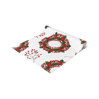Kate McEnroe New York Christmas Table Runner, Mistletoes, Holly, Red Berries Holiday Home Decor, Christmas Wreath Table Linens, Holiday Party Tabletop DecorationTable Runners28267621095711866060