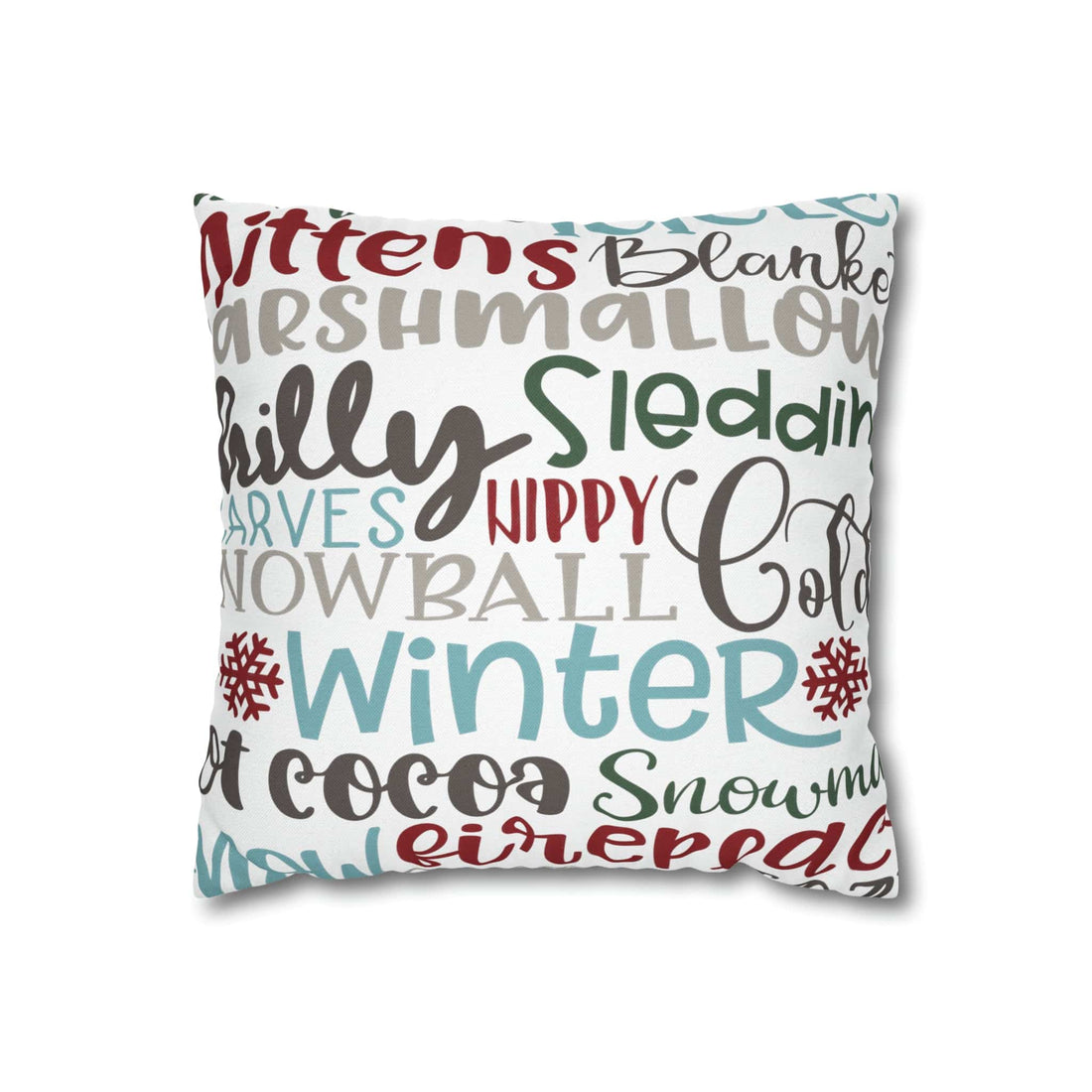 Printify Christmas Throw Pillow Cover, Mittens, Mashmallows, Snowballs, Sledding, Chilly Winter Word Art Cushion Covers, Farmhouse Decor Home Decor 14&quot; × 14&quot; 13449205045809851454