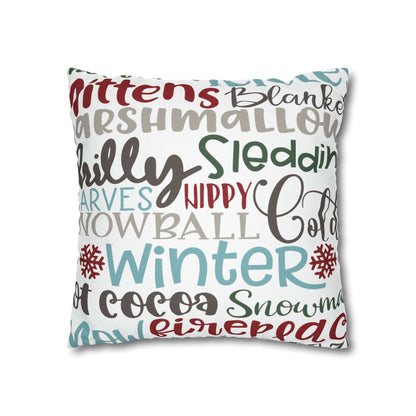 Printify Christmas Throw Pillow Cover, Mittens, Mashmallows, Snowballs, Sledding, Chilly Winter Word Art Cushion Covers, Farmhouse Decor Home Decor