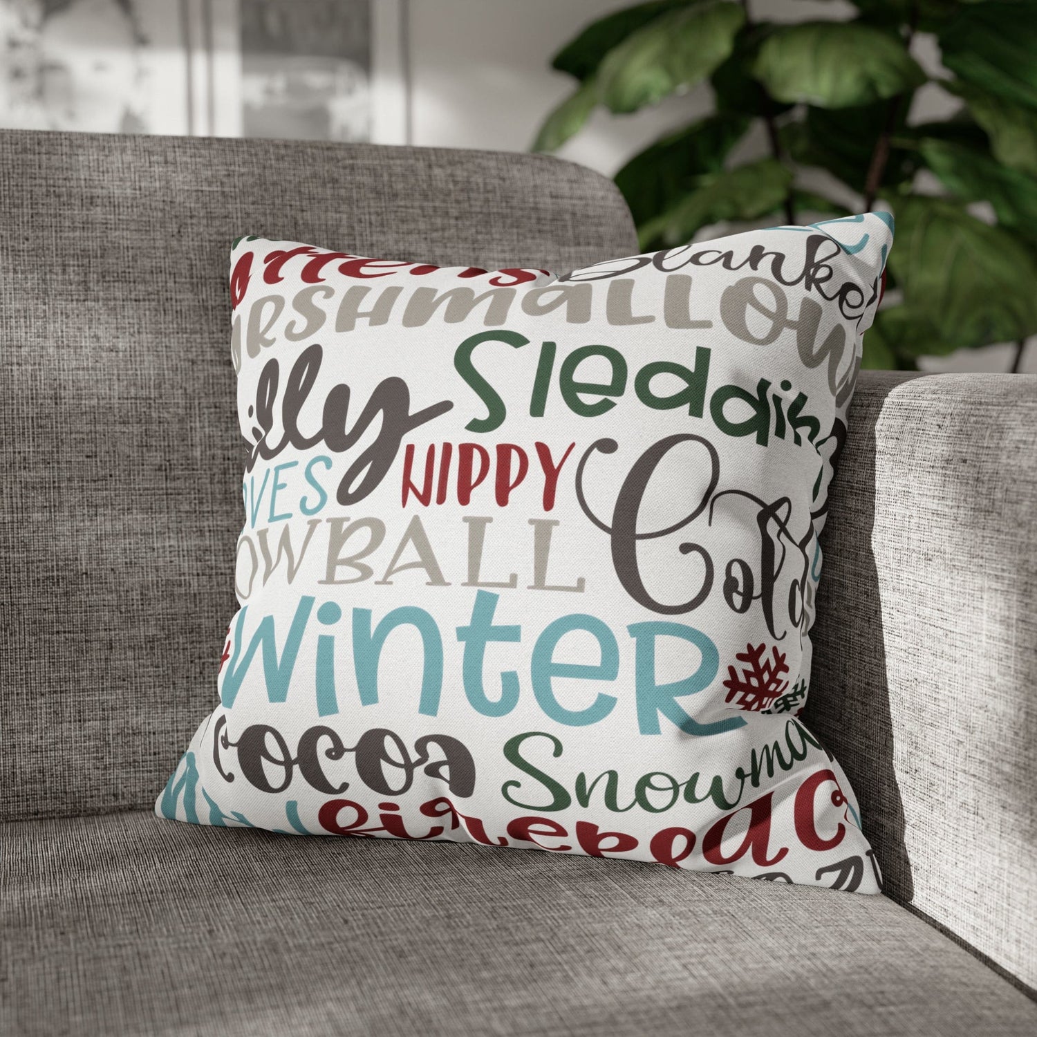 Kate McEnroe New York Christmas Throw Pillow Cover, Mittens, Mashmallows, Snowballs, Sledding, Chilly Winter Word Art Cushion Covers, Farmhouse DecorThrow Pillow Covers20686719628418103317