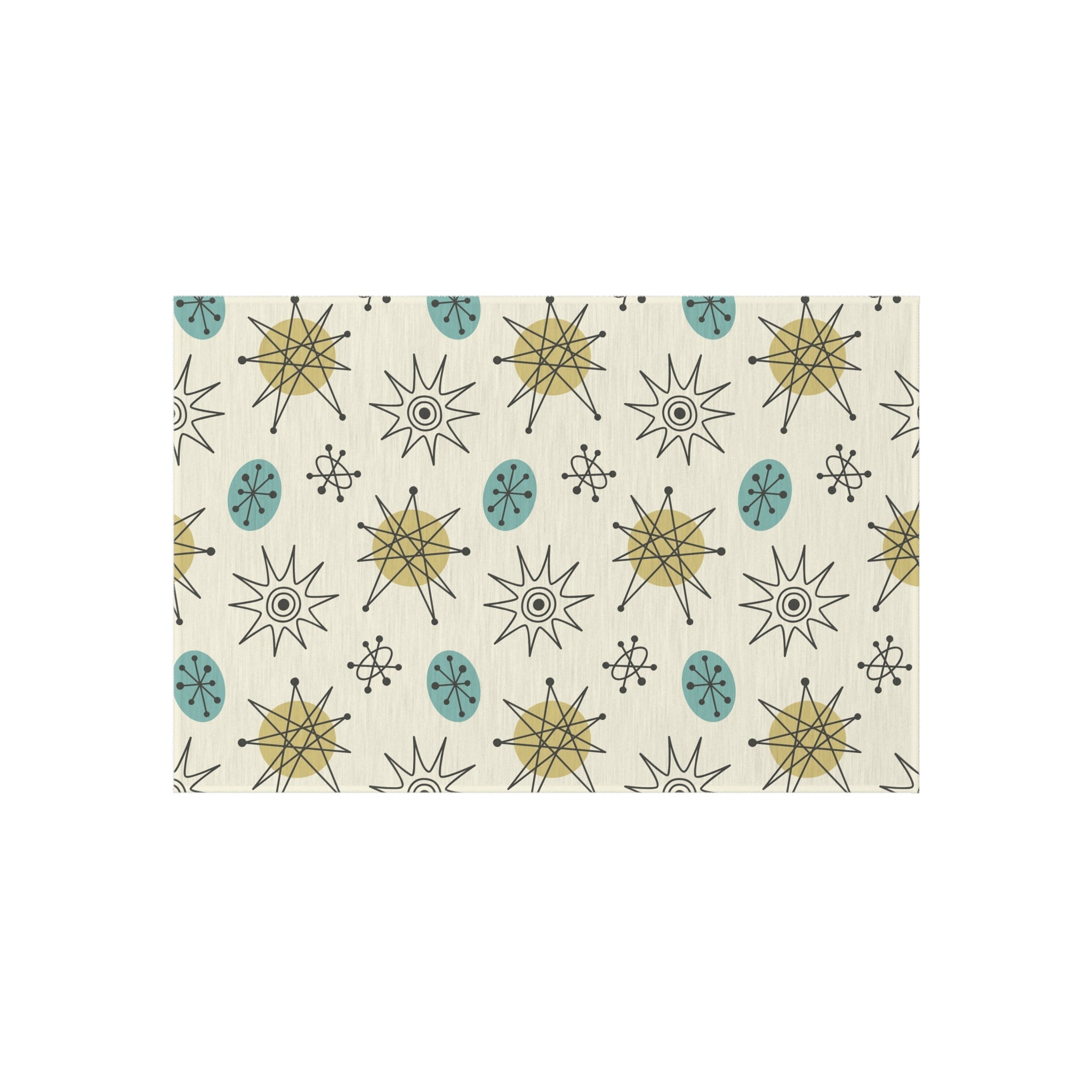 Kate McEnroe New York Classic Franciscan Starburst 50s Mid Century Modern Atomic Retro Cream, Aqua Blue, Green Indoor - Outdoor RugRugs27367820302419472119