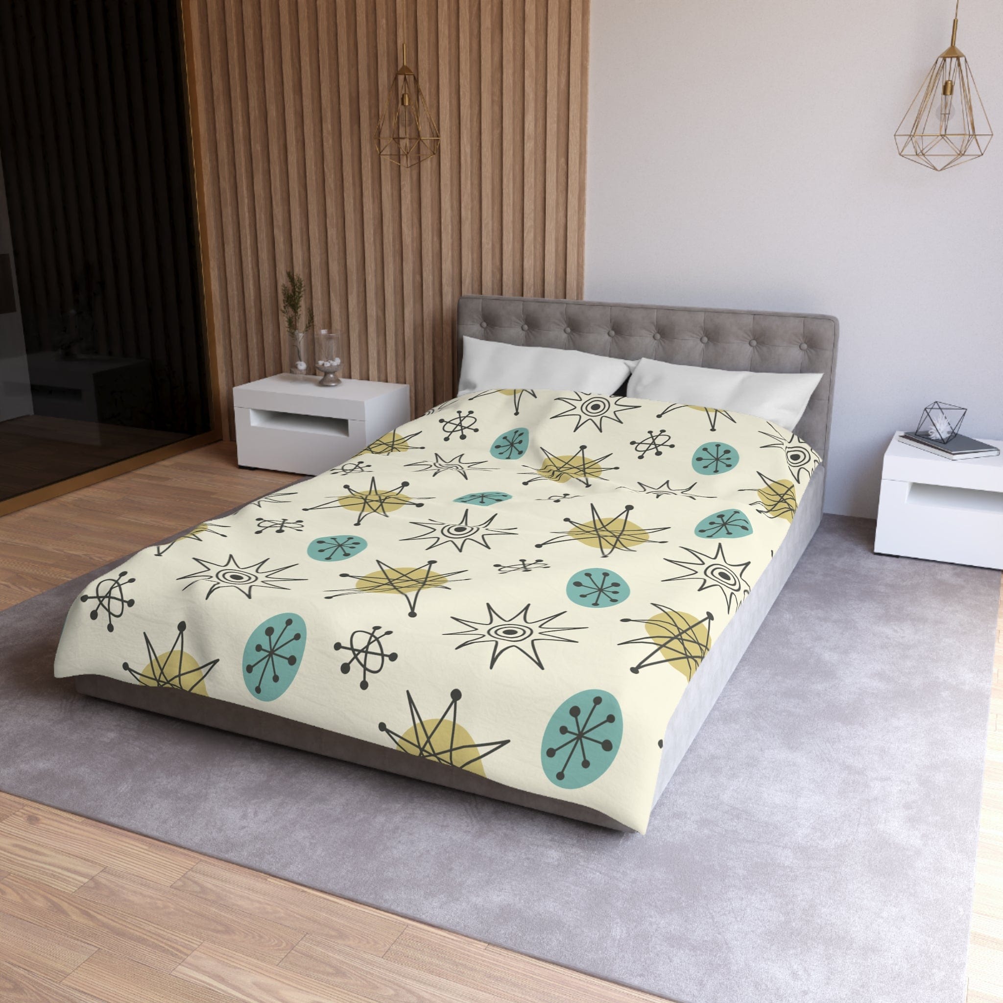 Kate McEnroe New York Classic Franciscan Starburst Duvet Cover, 50s Mid Century Modern Atomic Retro Cream, Aqua Blue, Green BeddingDuvet Covers28369943913133889382