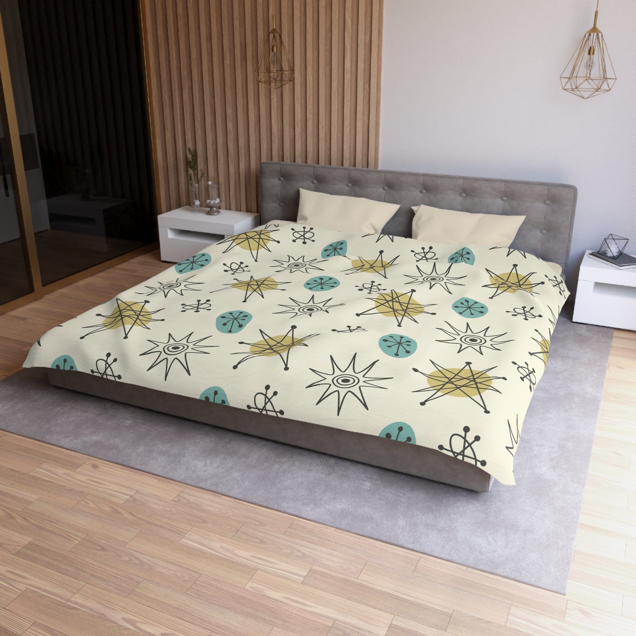 Kate McEnroe New York Classic Franciscan Starburst Duvet Cover, 50s Mid Century Modern Atomic Retro Cream, Aqua Blue, Green BeddingDuvet Covers28869317072190274265