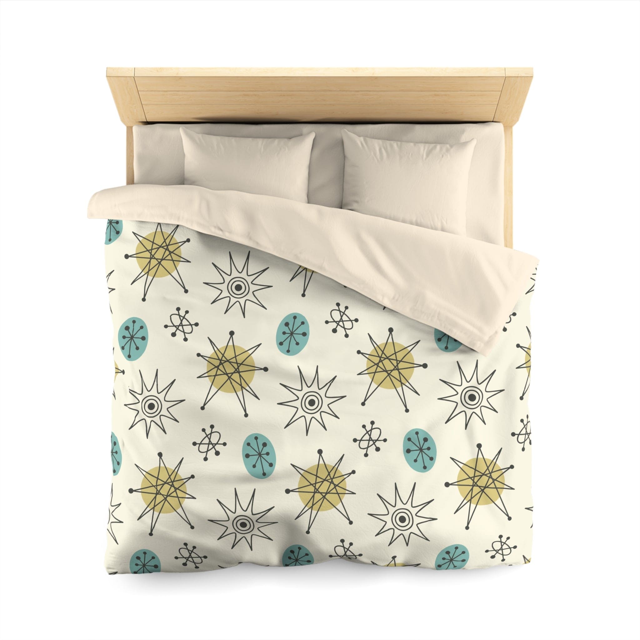 Kate McEnroe New York Classic Franciscan Starburst Duvet Cover, 50s Mid Century Modern Atomic Retro Cream, Aqua Blue, Green BeddingDuvet Covers28869317072190274265