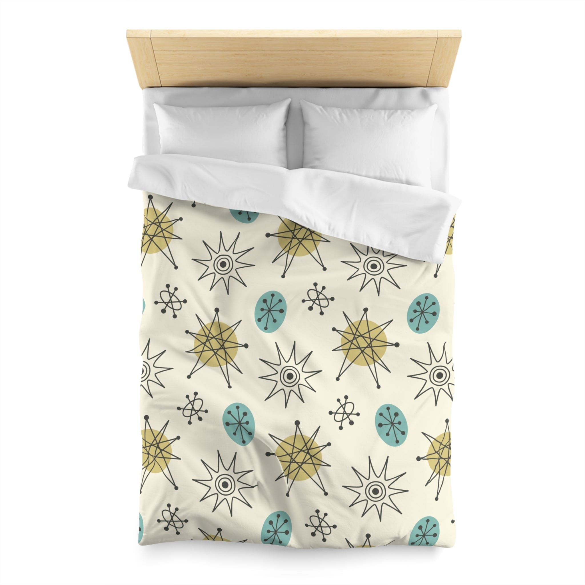 Kate McEnroe New York Classic Franciscan Starburst Duvet Cover, 50s Mid Century Modern Atomic Retro Cream, Aqua Blue, Green BeddingDuvet Covers28869317072190274265